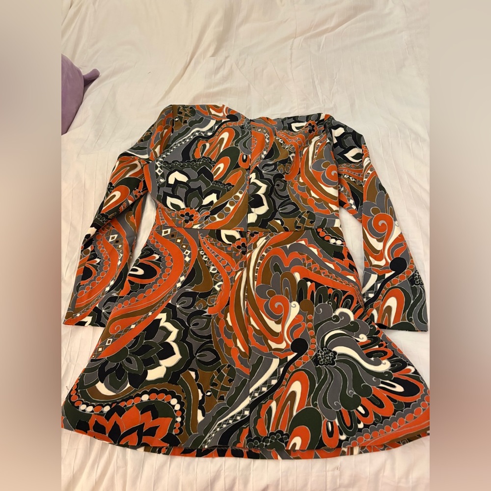 Long Sleeve Paisley Print by ZARA ,  A-Line Dress in Orange & Olive XL, So cozy - Picture 5 of 8